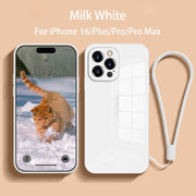 Straight Edge Tempered Glass Phone Case For iPhone 16 Series