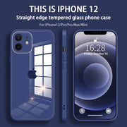 Straight edge tempered glass phone case for iPhone 12 series
