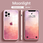 Colorful watercolor tempered glass phone case for iPhone 12 series