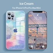 Colorful watercolor tempered glass phone case for iPhone 13 series