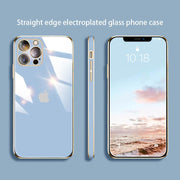 Straight edge electroplated glass phone case for iPhone 12/11 series